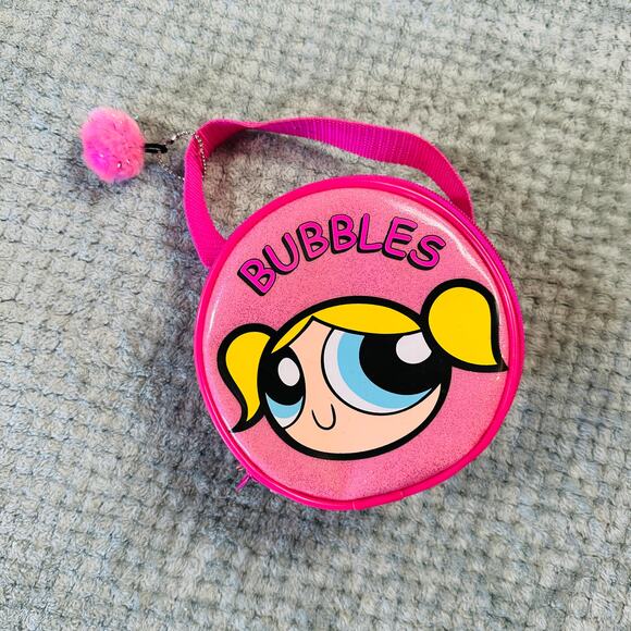RARE Vintage Powerpuff Girls Bubbles Pink Pom Pom Zippered Purse Y2K Cartoon - Picture 1 of 7